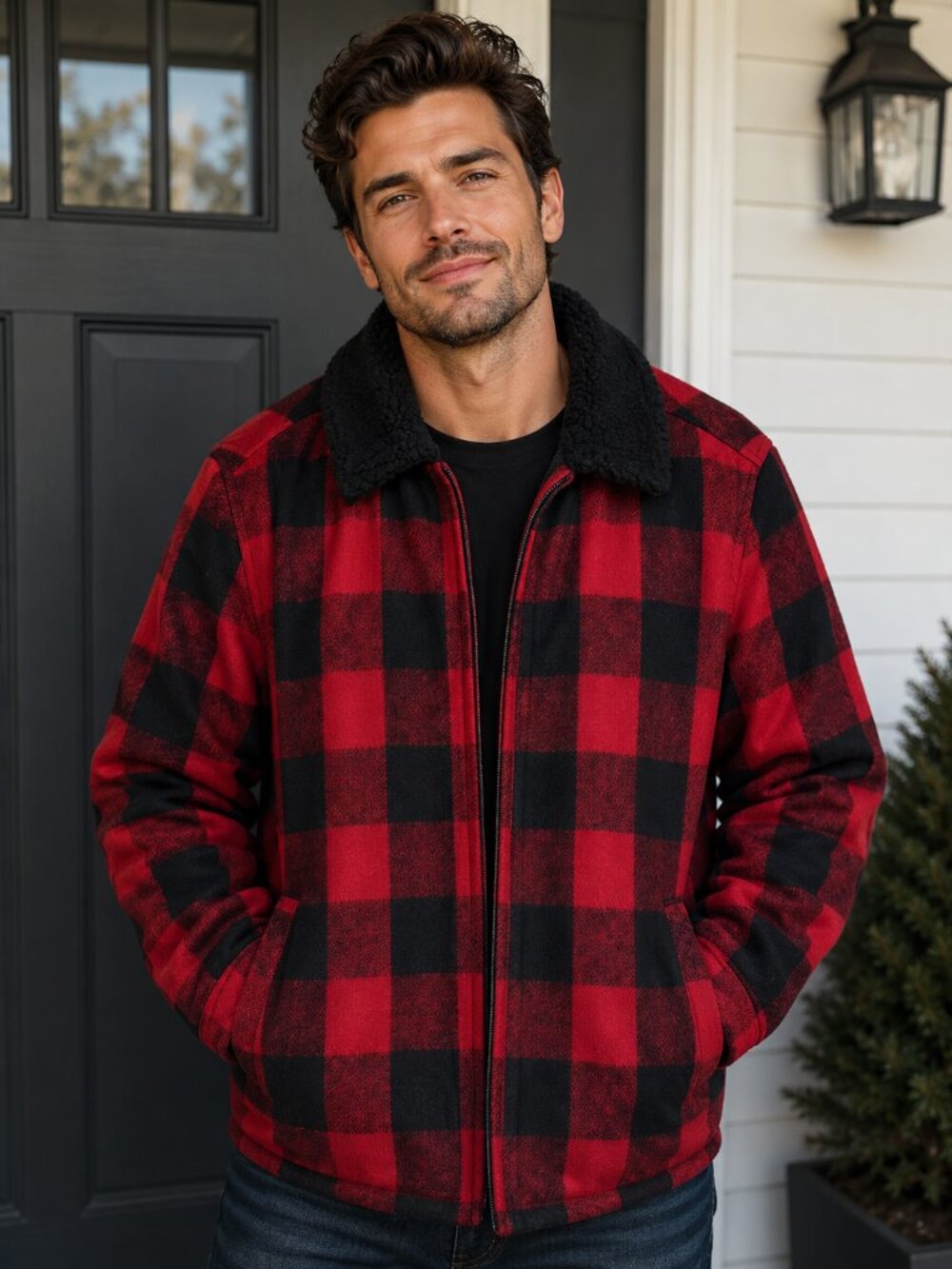 J CREW RED-BLACK Plaid Overcoat in English Wool Coat - Large‎